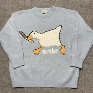 Aelfric Eden Sweater Mens XL Blue Crewneck Murder Goose Graphic Knit Pullover
